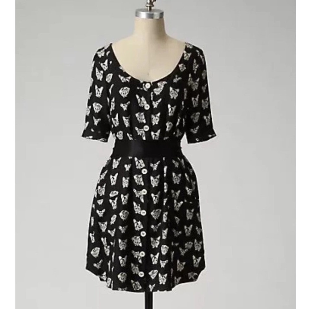 Maeve Anthropologie Cavorting Canine‎ Silk Dress Womens S Dogs No Belt RARE HTF